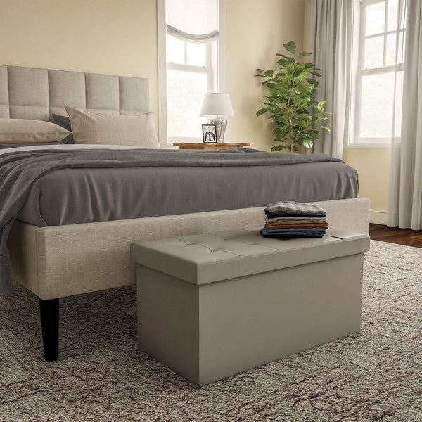 Storage Ottoman Bench 30 Inch Gray Removable Divider