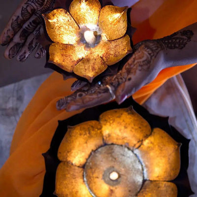 Gold Leafed Metal Lotus Candle Bowl - Small