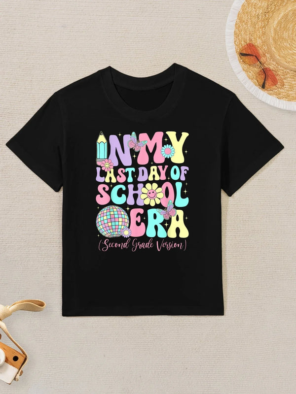 Groovy In My Last Day Of School Era Second Grade Graduation Kids T-Shirt