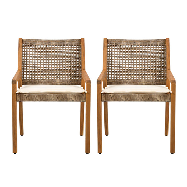 6 Outdoor Acacia Wood and Wicker Dining Chairs Set