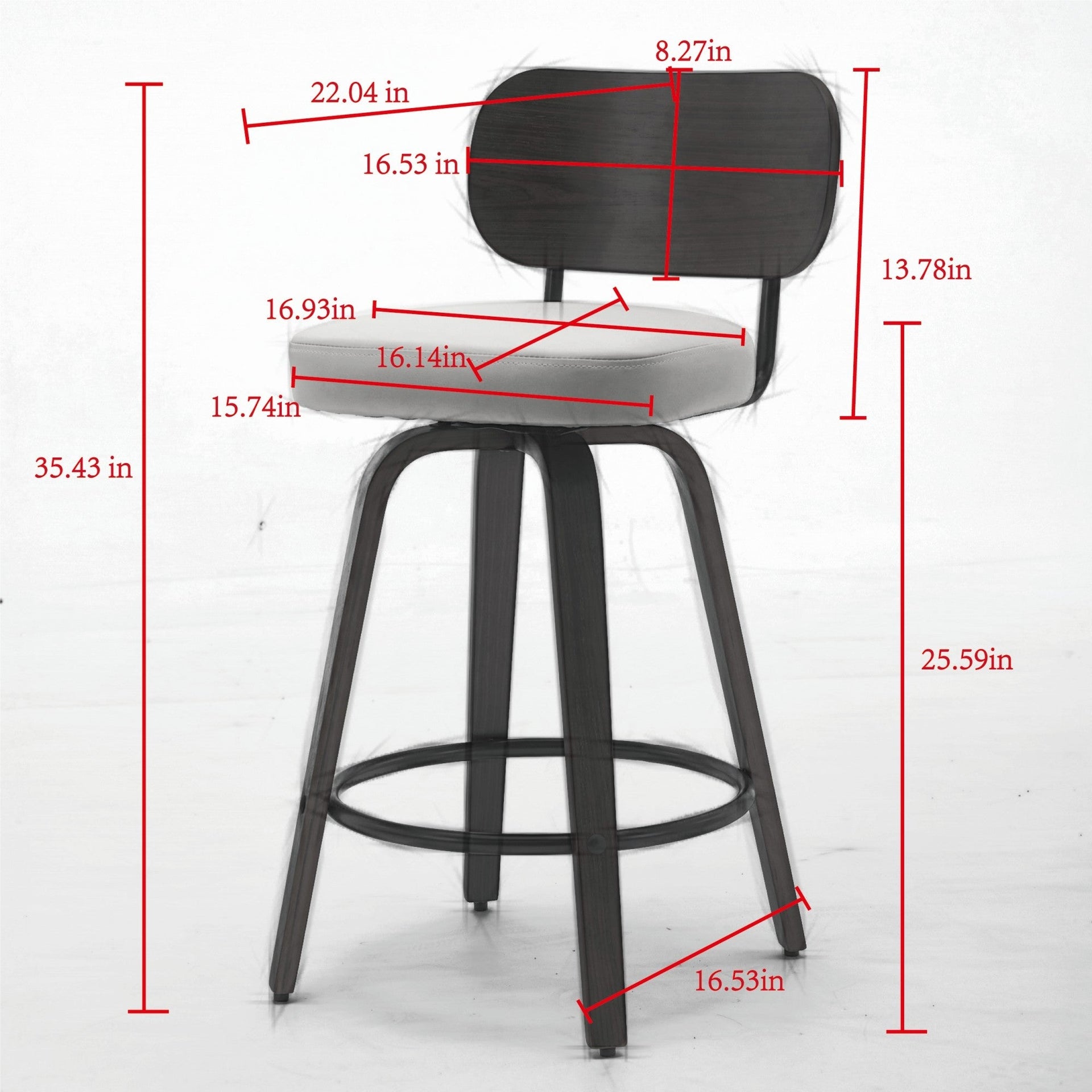 Black PU Leather and Walnut Bentwood Swivel Bar Stool Set