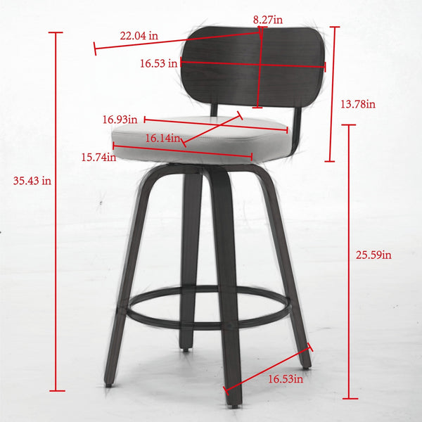 Black PU Leather and Walnut Bentwood Swivel Bar Stool Set