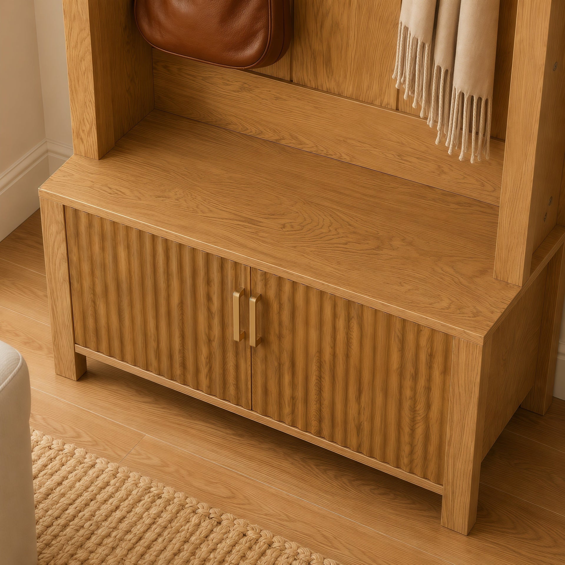Farmhouse Hall Tree with Storage Bench & Cabinet – Entryway Organizer with Coat Hooks