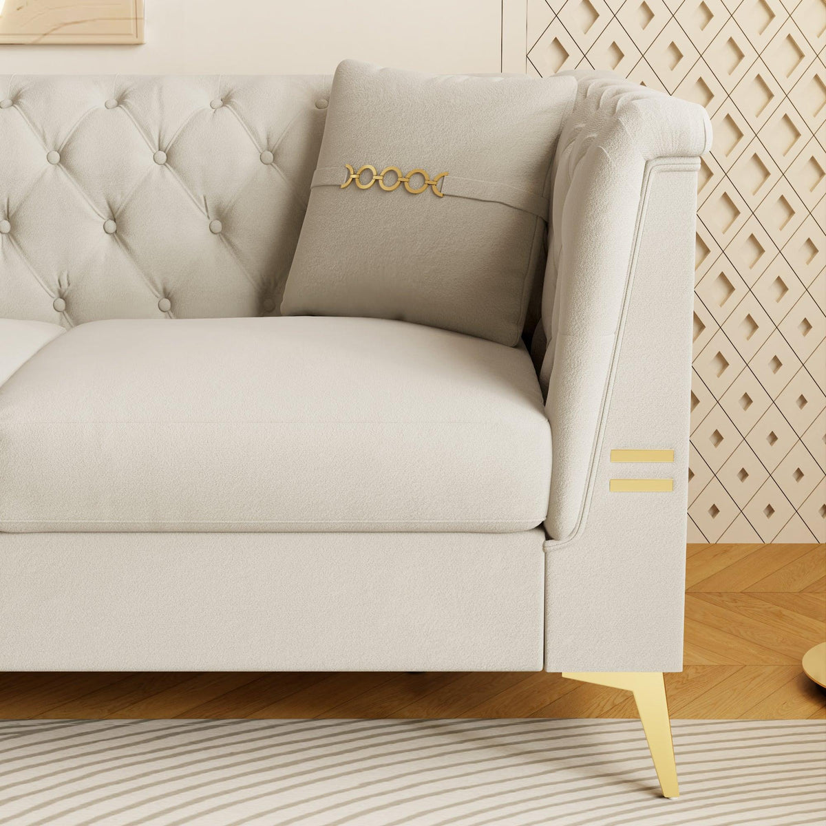 Ivory Velvet 3‑Seat Sofa
