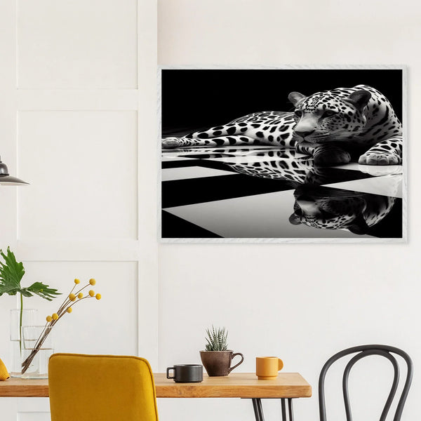 Leopard Black and White Mounted Framed Poster – Premium Oak or Ash Frame