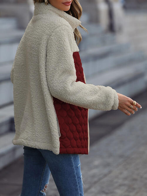 Unique Autumn Leopard Color Block Zip-Up Jacket Trendy Lightweight Jacket with Pockets Charming Winter Jacket