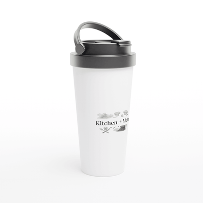 White 12oz Enamel Mug - White 15oz Stainless Steel Travel Mug | Coffee Mugs | Kitchen + Metal