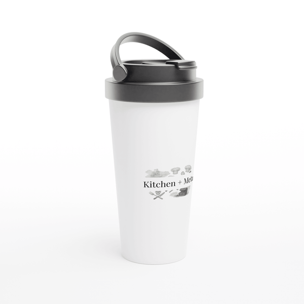 White 12oz Enamel Mug - White 15oz Stainless Steel Travel Mug | Coffee Mugs | Kitchen + Metal