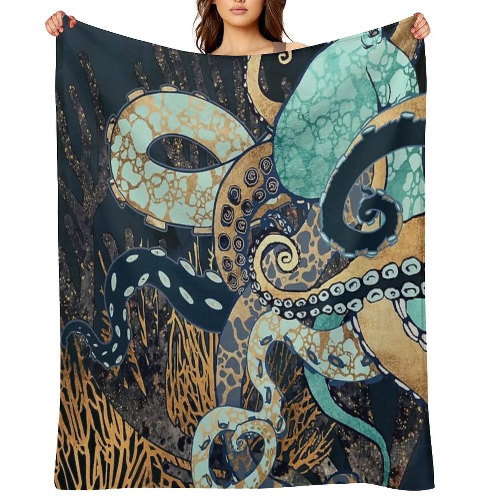 Metallic Octopus II Throw Blanket
