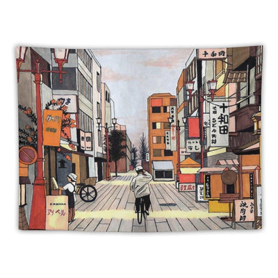 Early Morning Ride in Japan Tapestry