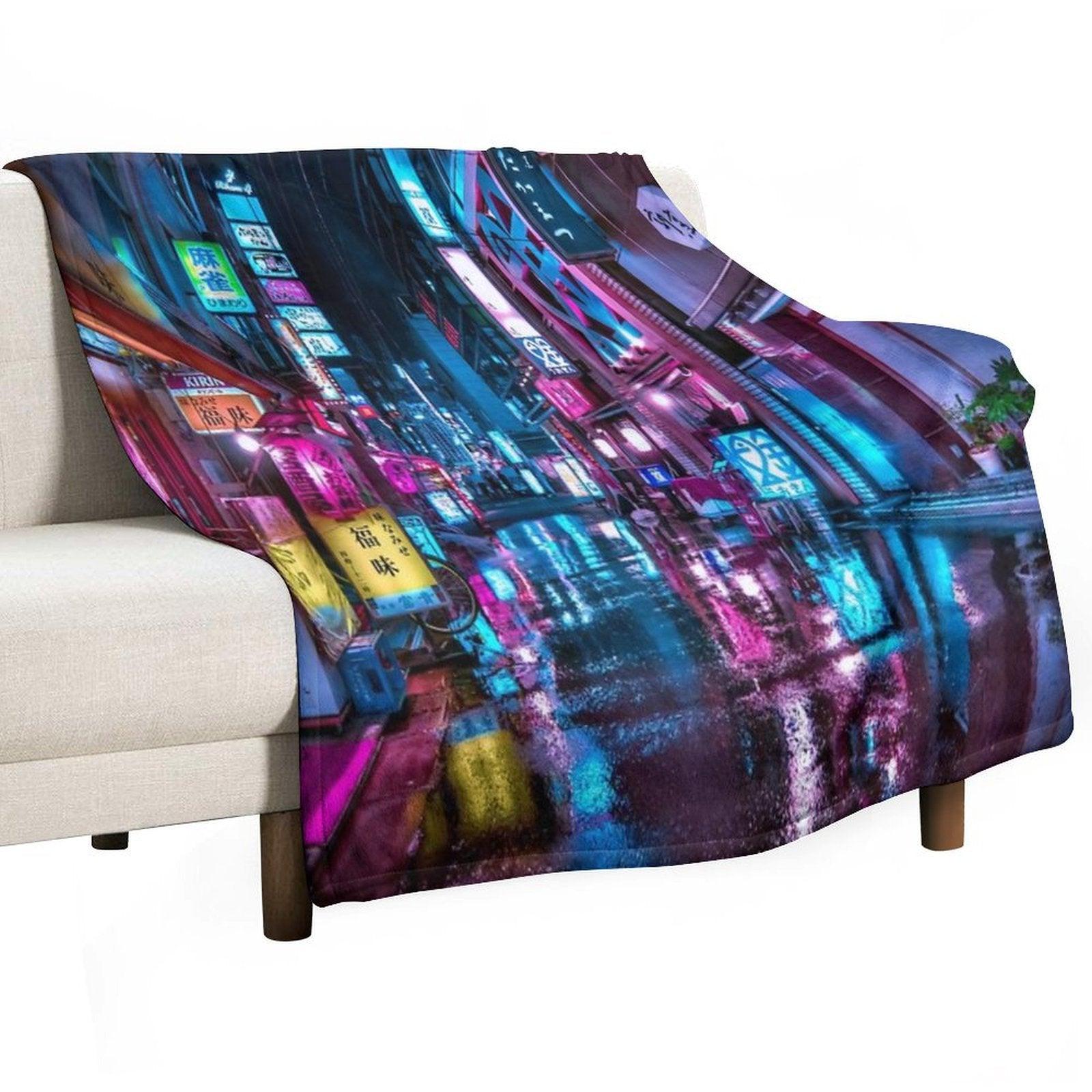 Tokyo at Night - Shimbashi Throw Blanket
