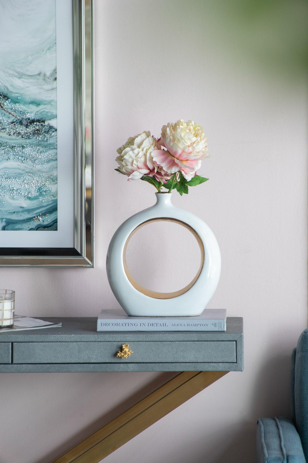Modern White & Gold Ceramic Ring Vase