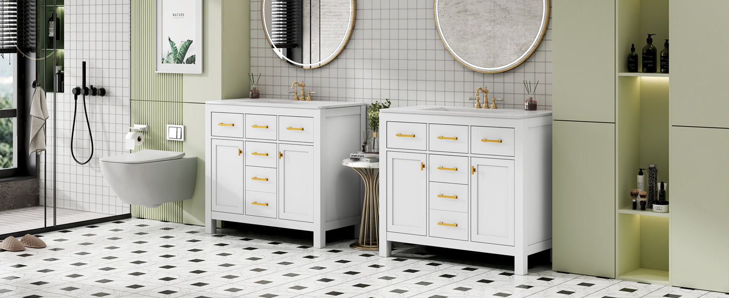 Modern Freestanding Bathroom Vanity Set with Drawers & Storage Cabinet, Solid Wood Frame