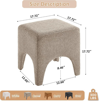 17-Inch Camel Boucle Upholstered Square Ottoman Footstool