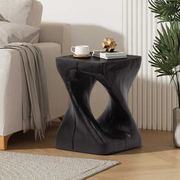 Twist Shape Side Table Wood-like Texture in Black
