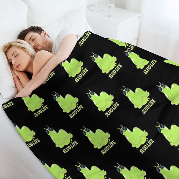 Slug Life Funny Green Slug Puns (Dark BG) Machine-washable Throw Blanket