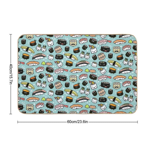 Cute Sushi Pattern  Kawaii Sushi Characters Bath Mat