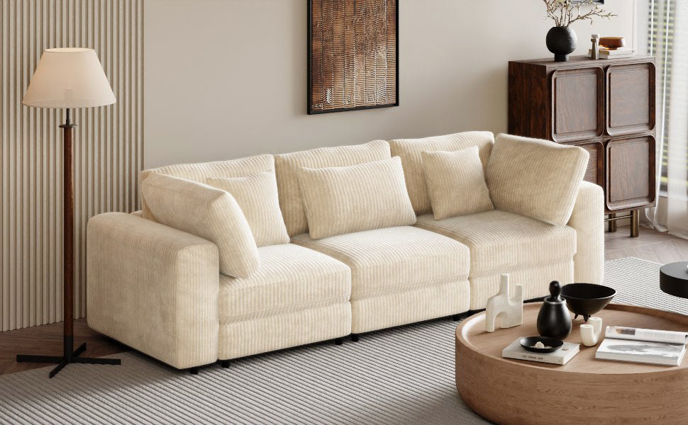 105'' 3 Seater Sofa with Removable Back Cushions and 5 Pillows , for Living Room, Apartment, Spacious Space