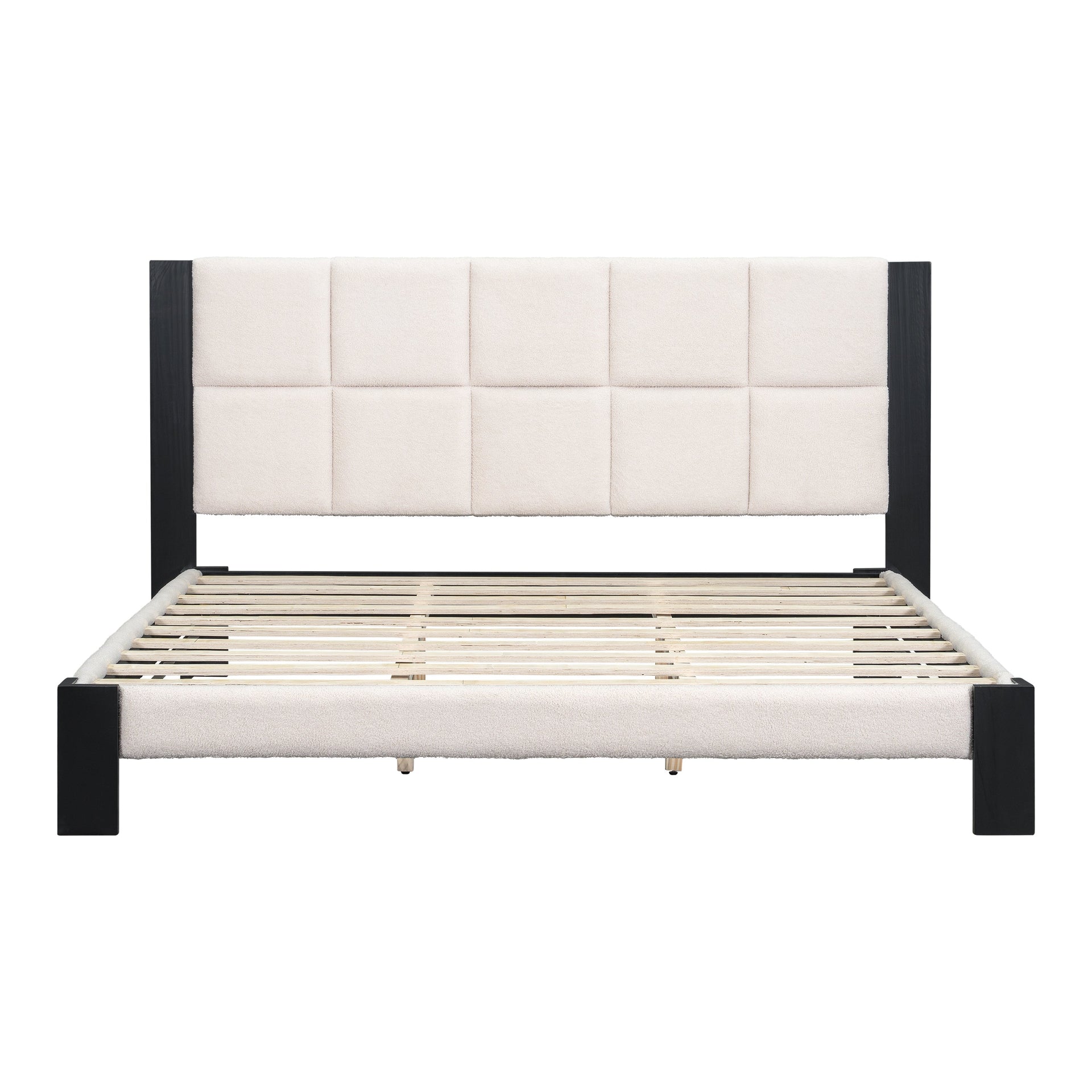 Boucle Cal King Bed Frame with Cube Headboard