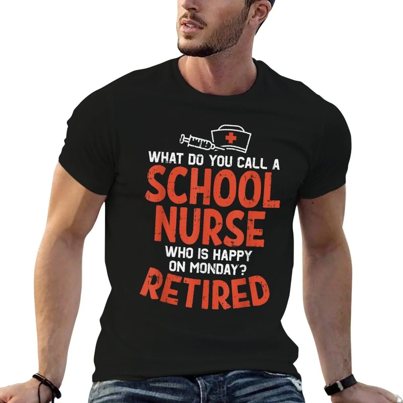 School Nurse Happy On Monday Retired Funny Retirement Gift T-Shirt