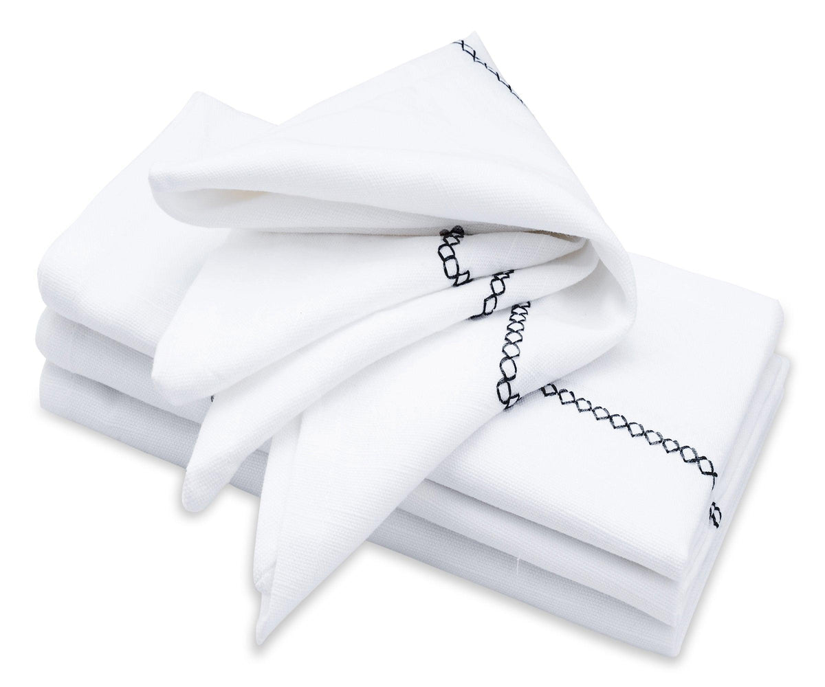 White Cloth Napkins - Diamond Embroidered Napkins