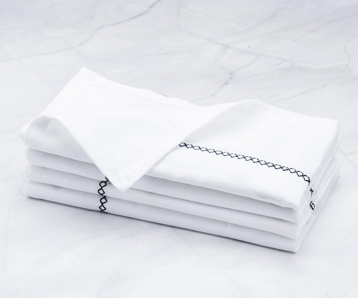 White Cloth Napkins - Diamond Embroidered Napkins