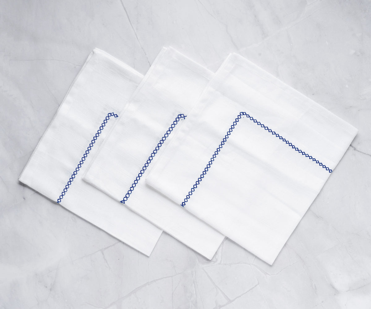 White Cloth Napkins - Diamond Embroidered Napkins