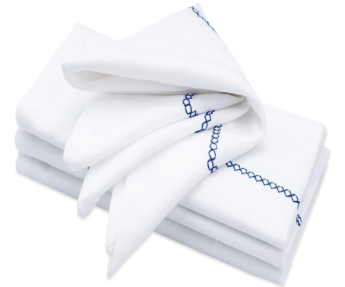 White Cloth Napkins - Diamond Embroidered Napkins