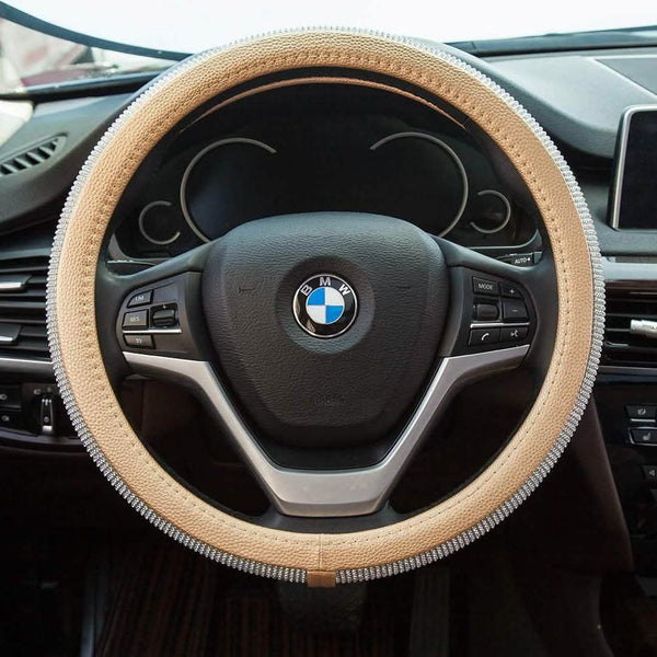 Diamond Leather Steering Wheel Cover with Bling Bling Crystal Rhinestones