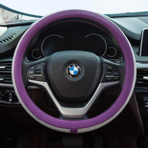 Diamond Leather Steering Wheel Cover with Bling Bling Crystal Rhinestones