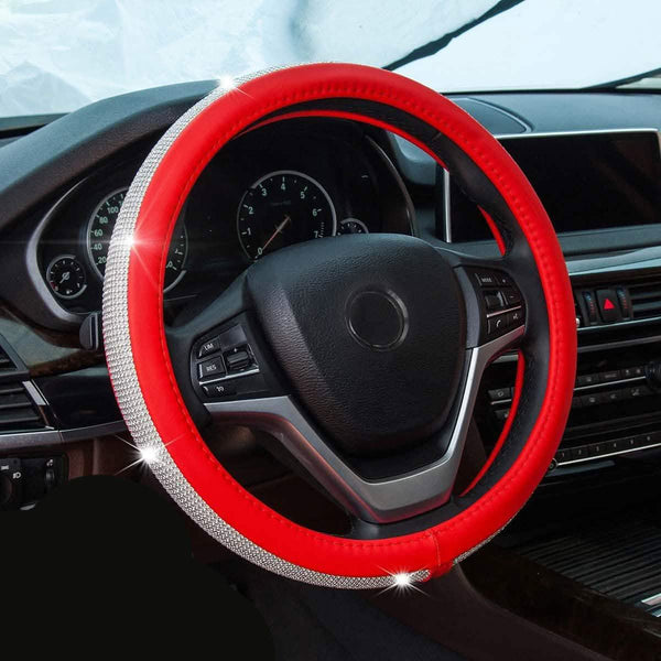 Diamond Leather Steering Wheel Cover with Bling Bling Crystal Rhinestones