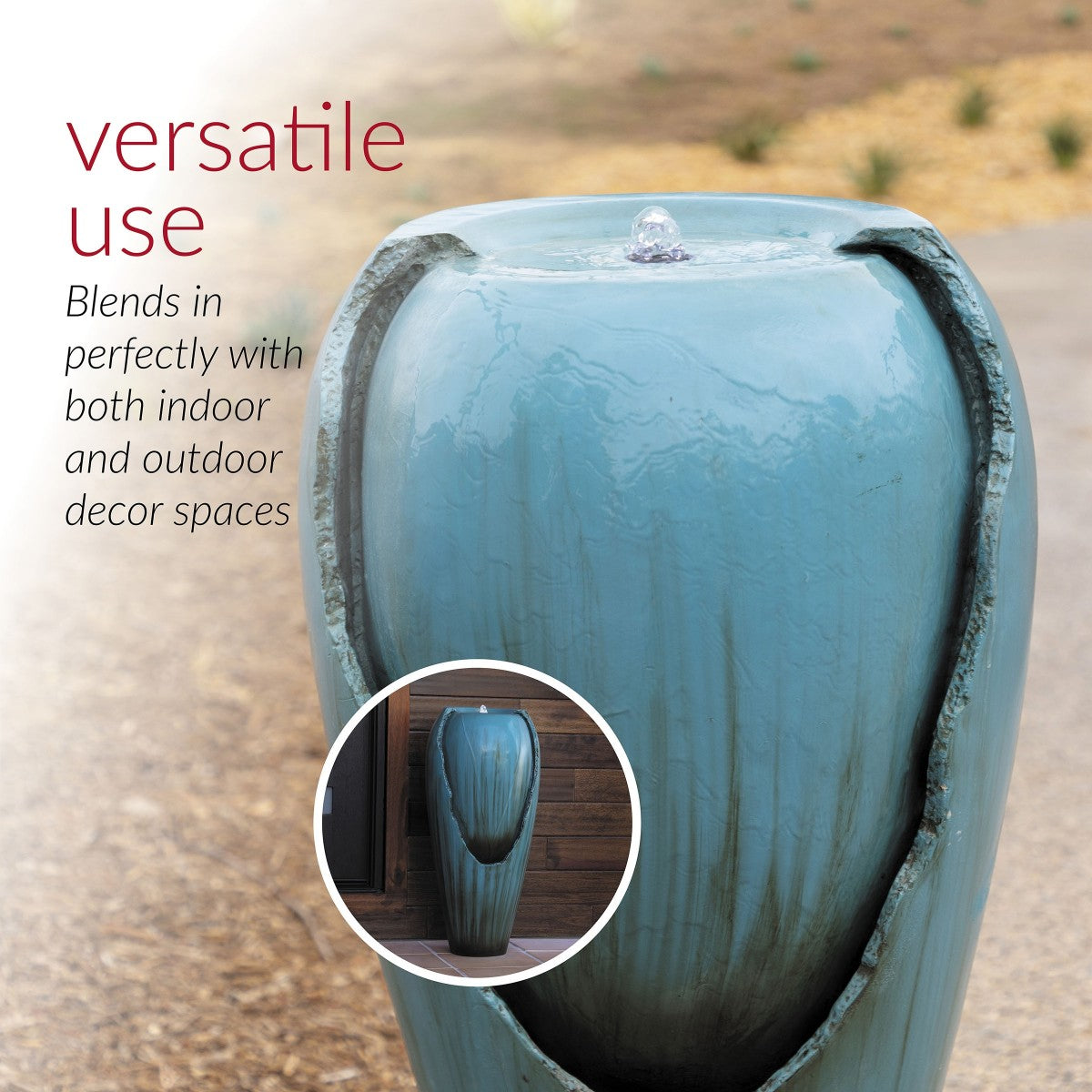 33 in. Tall Water Jar Fountain with LED Light, Turquoise