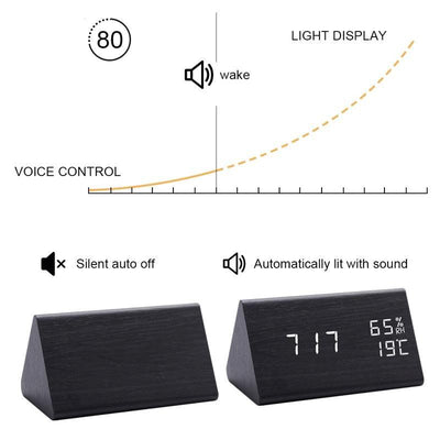Digital Clock LED Wooden Alarm Clock Digital Alarm Clock with Wooden Electronic LED Time Display 3 Alarm Settings Humidity & Temperature Detect Wood Made Electric Clocks Table Sound Control Electronic Clocks Desktop USB/AAA Powered Home Table Decor