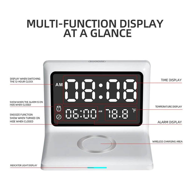 Digital Mirror Clock Wireless Charging Alarm Clock