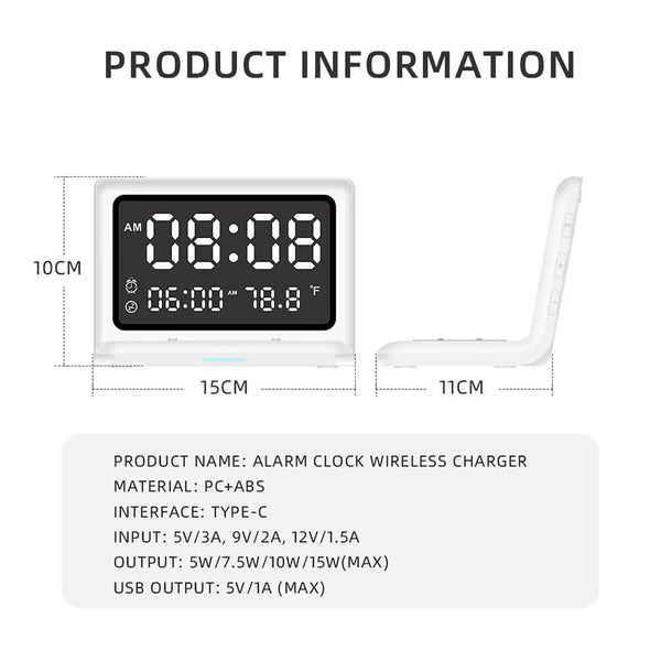 Digital Mirror Clock Wireless Charging Alarm Clock