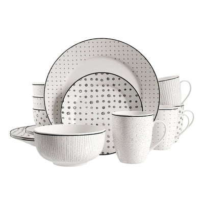 Dinnerware Set 12 Piece Black and White, Service for 4