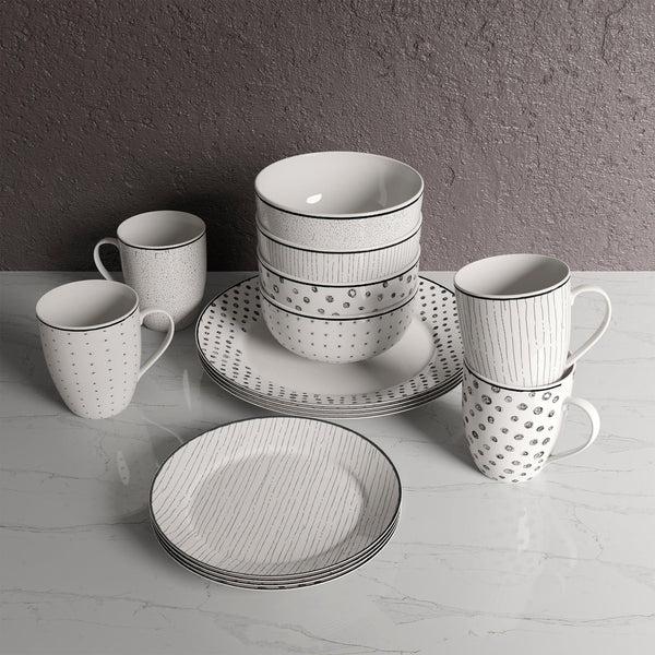 Dinnerware Set 12 Piece Black and White, Service for 4