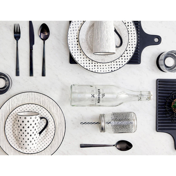 Dinnerware Set 12 Piece Black and White, Service for 4