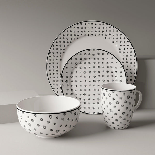Dinnerware Set 12 Piece Black and White, Service for 4