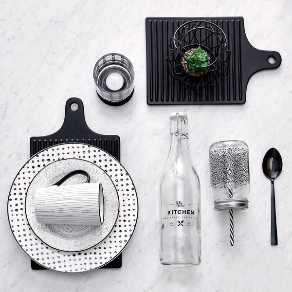 Dinnerware Set 12 Piece Black and White, Service for 4
