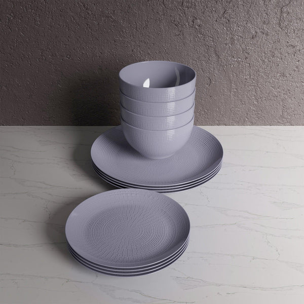 Dinnerware Set 12 Piece Embossed Grey, Service for 4