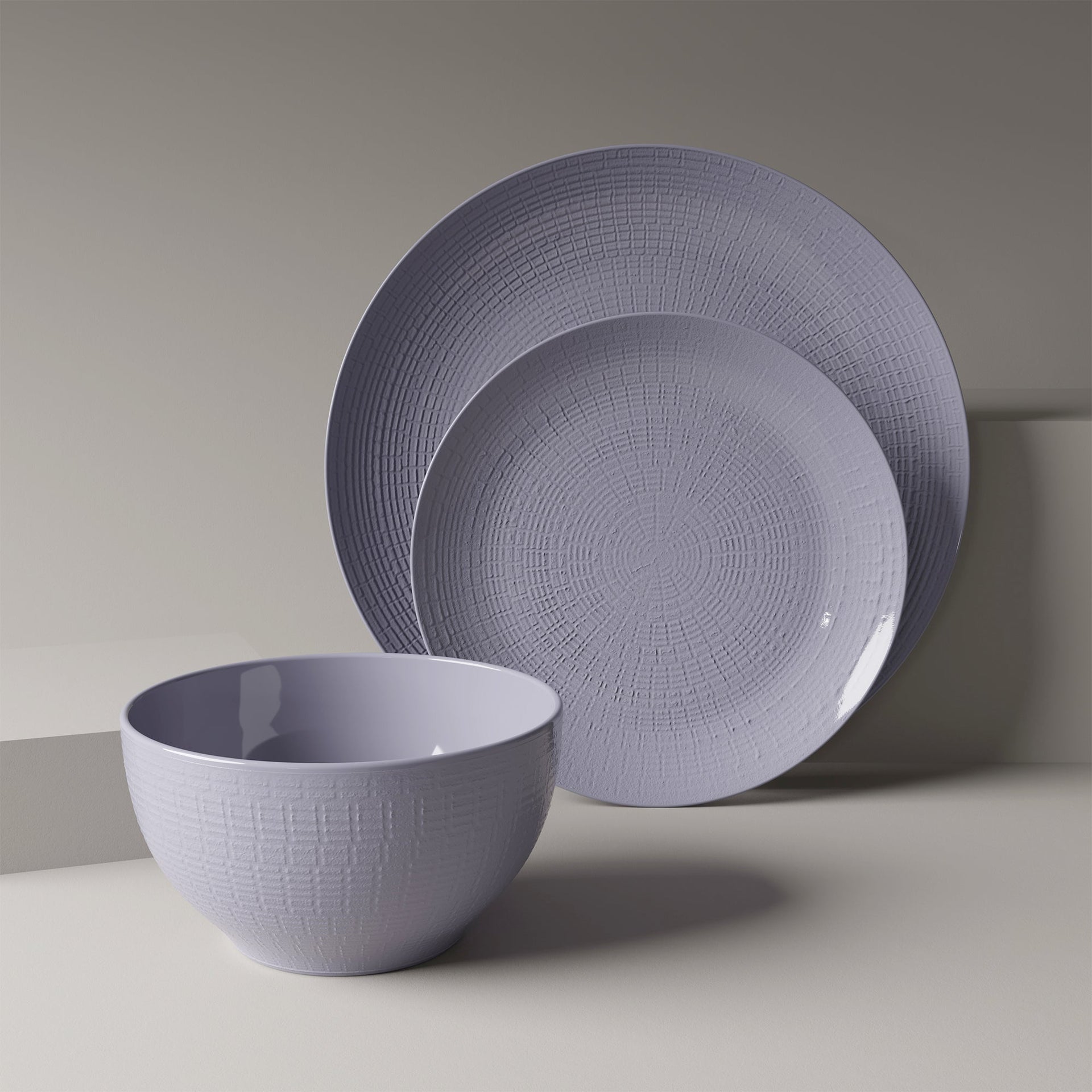 Dinnerware Set 12 Piece Embossed Grey, Service for 4