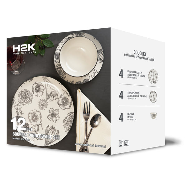 Dinnerware Set 12 Piece Porcelain Coupe Banquet, Service for 4