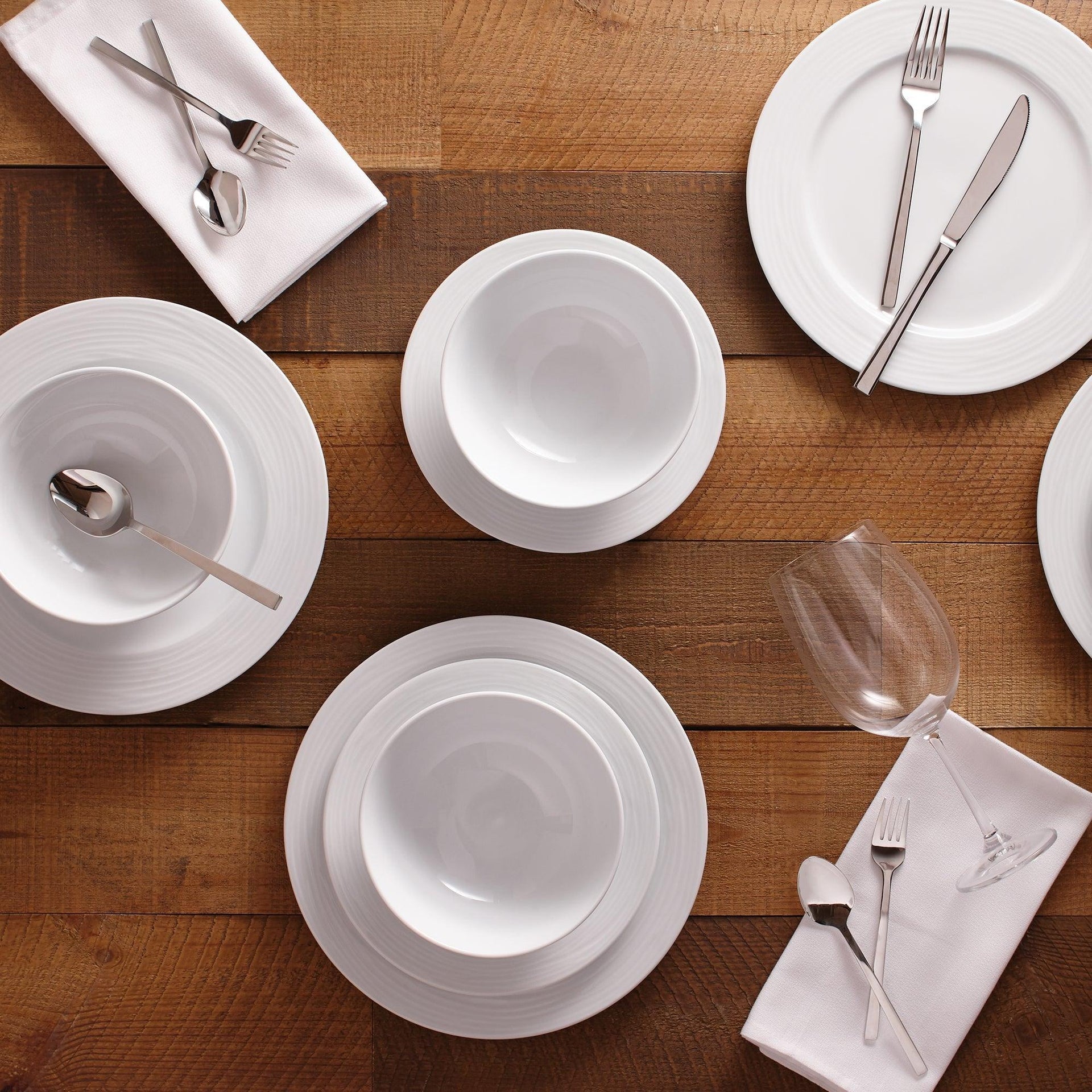 Dinnerware Set 12 Piece Round Rim Embossed Wave, Service for 4