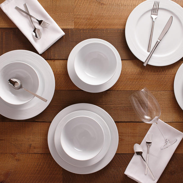 Dinnerware Set 12 Piece Round Rim Embossed Wave, Service for 4