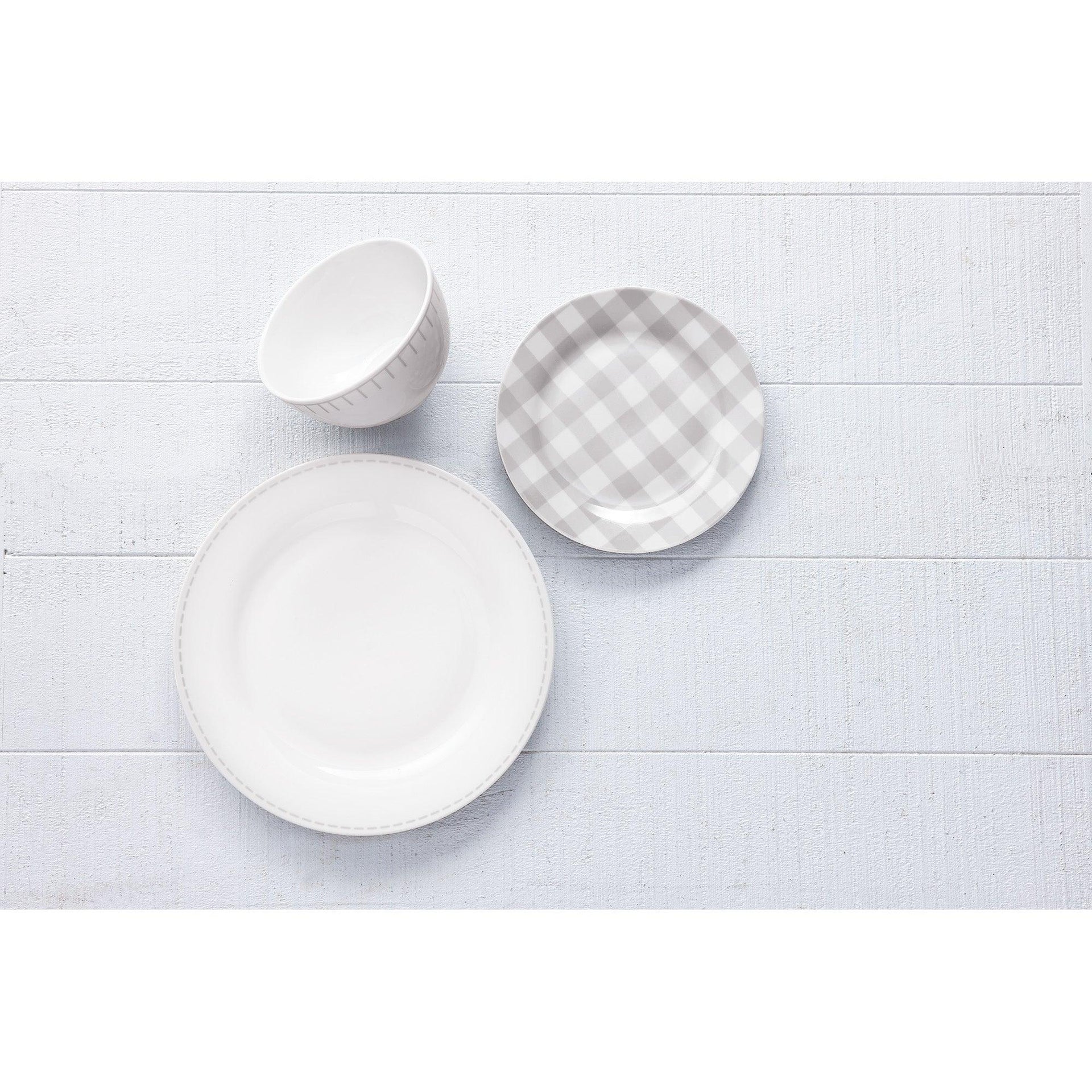 Dinnerware Set 12 Piece Rustic Cottage Grey/White, Service for 4