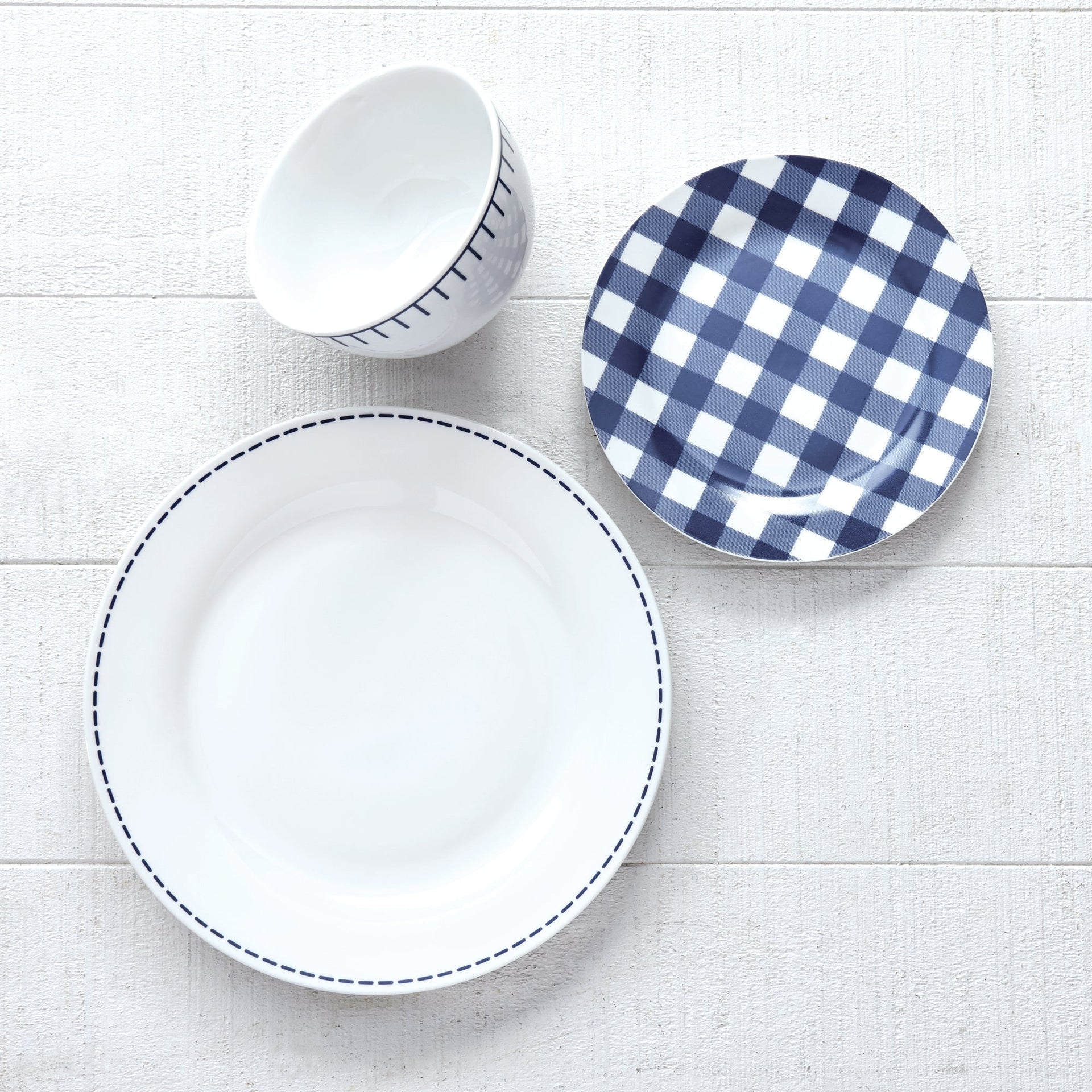 Dinnerware Set 12 Piece Rustic Cottage Navy/White, Service for 4
