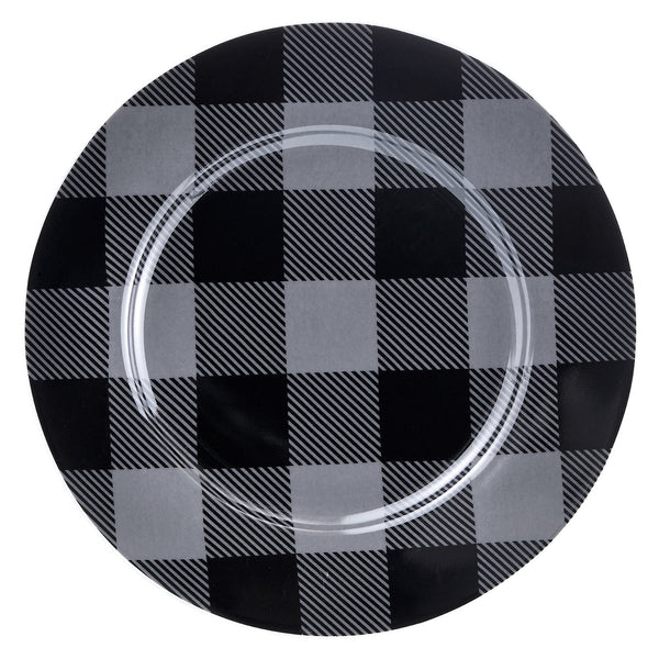 Dinnerware Set 16 Piece Buffalo Plaid Grey/Black, Service for 4
