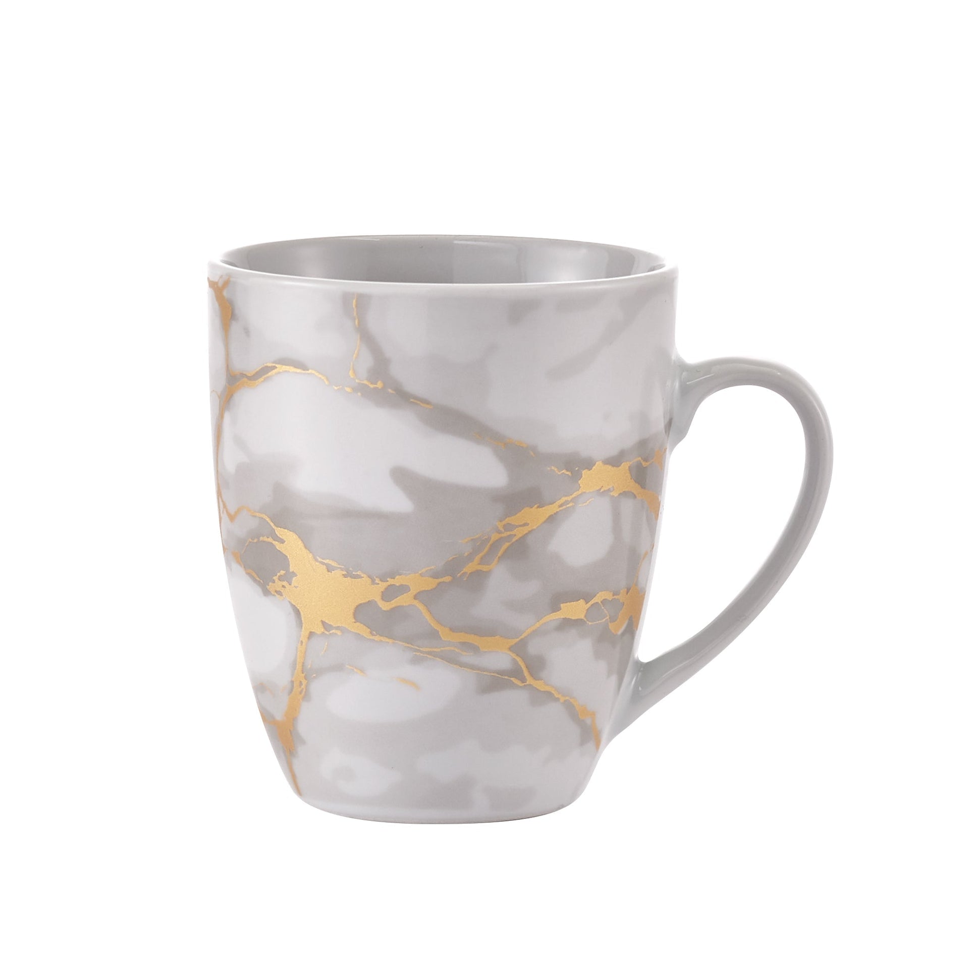 Dinnerware Set 16 Piece Coupe Porcelain Gold Marble Look, Service for 4