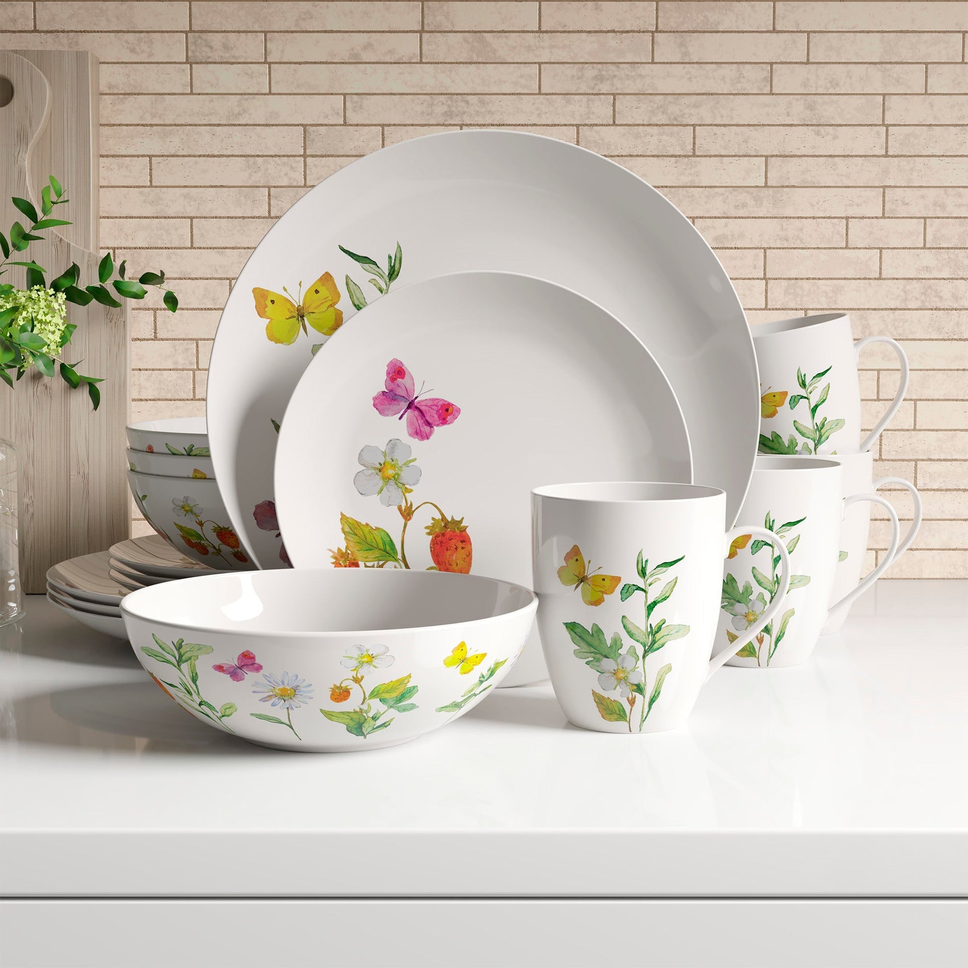 Dinnerware Set 16 Piece Garden Butterflies, Service for 4